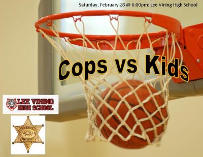Cops v. Kids basketball flyer